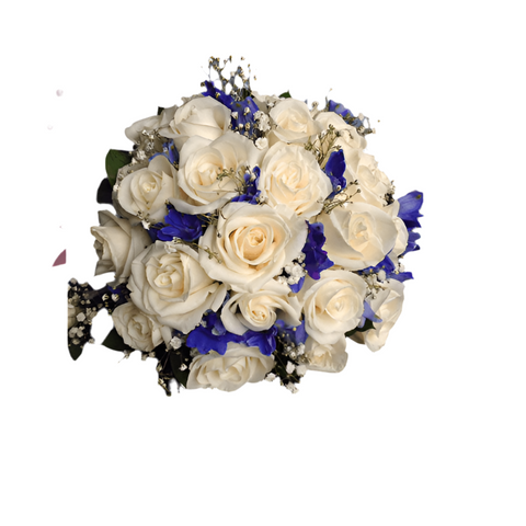 Bouquet Novios Azul Rosas Blancas Bodas - Flores 24 Horas Bogotá