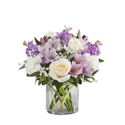 Rosas Blancas, Claveles, Alstroemeria Lavanda