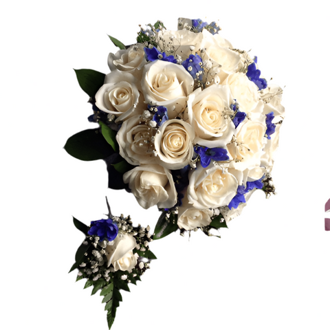 Bouquet Novios Azul Rosas Blancas Bodas - Flores 24 Horas Bogotá