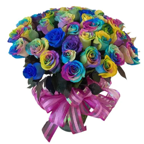 Rosas Multicolor en jarrón, es el regalo perfecto para expresar amor y ternura, regalo San Valentín. Floristería Flores 24 Horas