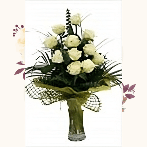 12 Rosas Blancas Bouquet, Regalo De Rosas Únicas y Especiales Para Cualquier Ocasión, Flores 24 Horas, Domicilio En Bogotá DC.