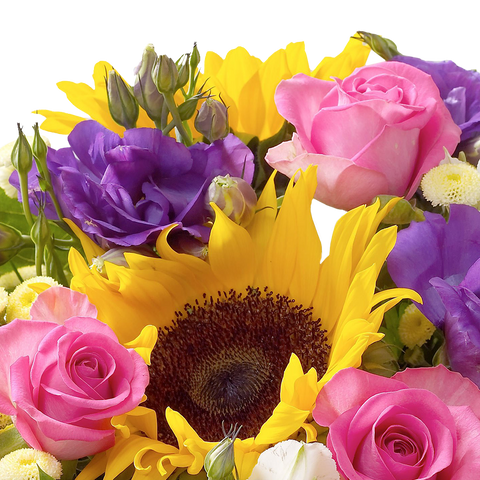 Girasoles Primavera, arreglo de flores con girasoles, rosas, astromelias - alstroemerias, es un regalo de flores para aniversario, regalo de flores para cumpleaños, regalo de flores para toda ocasión, Floristería Flores 24 Horas