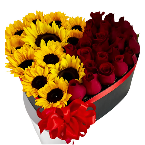 Caja Corazón Girasoles y Rosas