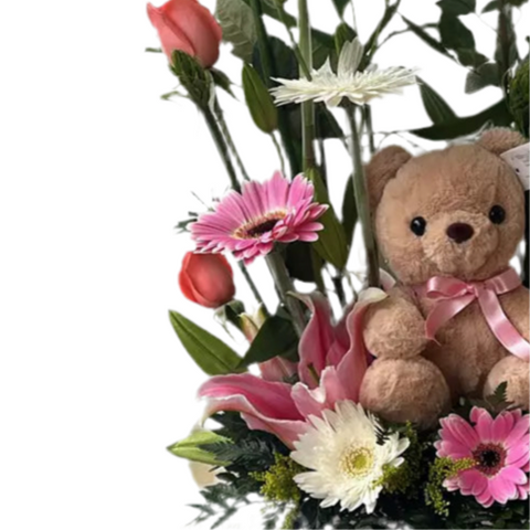 Flores y Oso Peluche 15 Cm