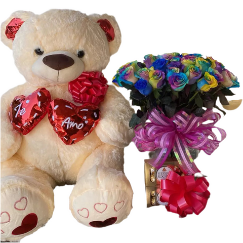 Oso de Peluche y Rosas Multicolor