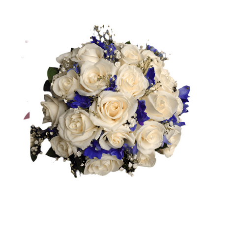 Bouquet Novios Azul, Rosas Blancas