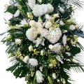 Corona fúnebre Paz con lirios, hortensias, rosas y margaritas blancas