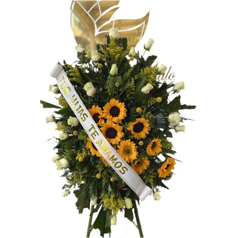 Pedestal Fúnebre Girasoles y Rosas Blancas