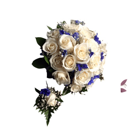 Bouquet Novios Azul, Rosas Blancas