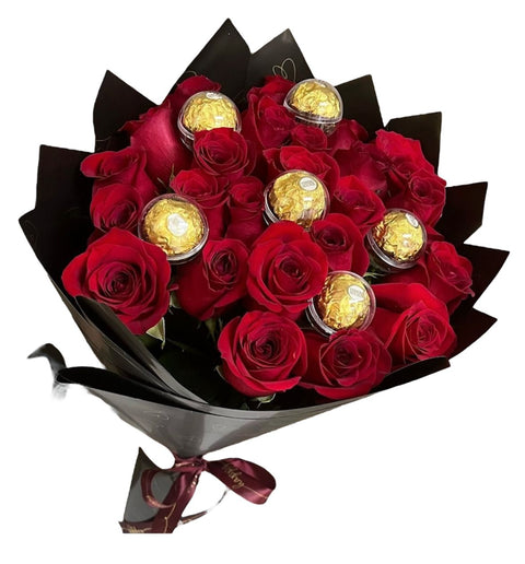 Bouquet Pasión & Dulzura con Rosas y Ferrero 💘