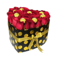 Flores 24 Horas. Caja en forma de corazón color negro y dorado, decorado con 20 rosas rojas y bombones de chocolates, este regalo combina lo mejor de dos mundos: la belleza de las flores y el placer irresistible del chocolate.