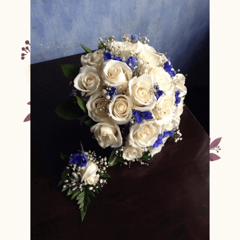 Bouquet Novios Azul, Rosas Blancas, Bouquet De Novia, Rosas, Flores De Acompañamiento, Ramo De Novia Para Celebración.