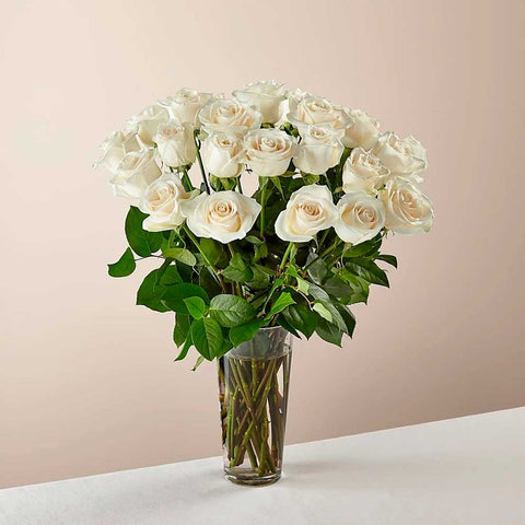 36 Rosas, Ramo de rosas blancas de tallo largo: Las rosas blancas son elegantes, luminosas y acentúan maravillosamente cualquier habitación. Floristería Flores 24 Horas